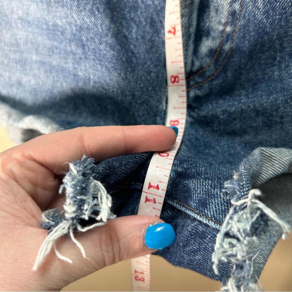 Agolde Blue Distressed Denim Jean Shorts - Picture 11 of 13